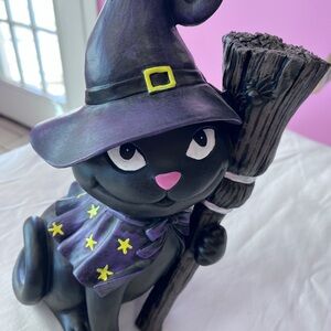 Charming Witch Cat Figurine - Black and Purple
